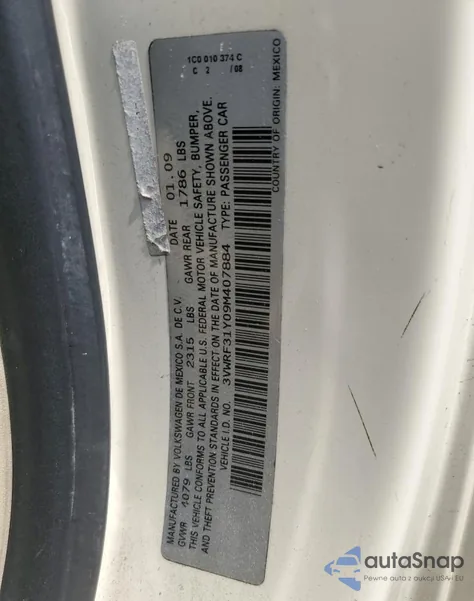 2009 Volkswagen New Beetle S z USA, uszkodzony, nr VIN 3VWRF31Y09M407884